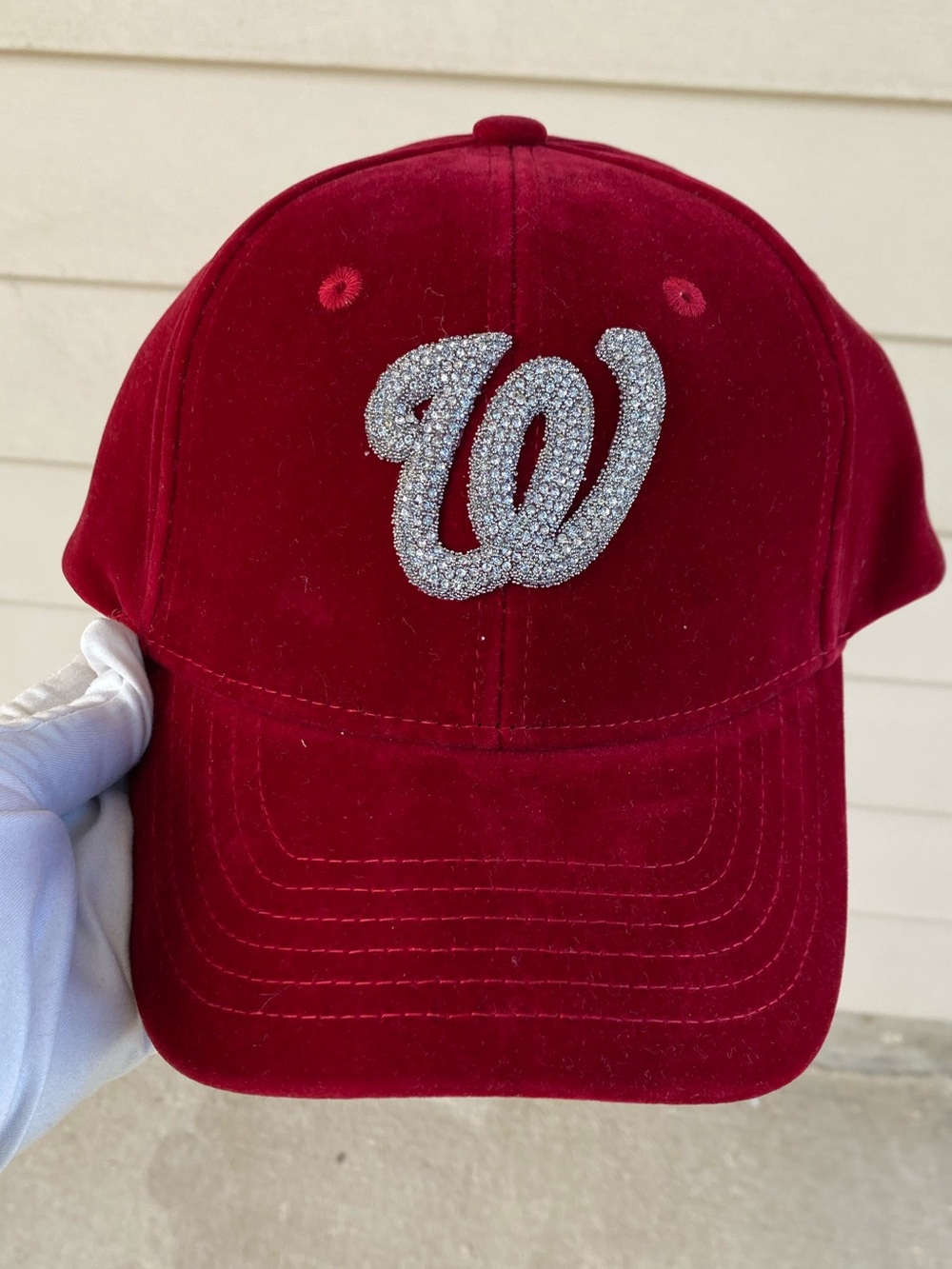 Blinged Caps (Deep Red) Velvet avail with strap in the back😍 NEW! - Picture 3 of 8